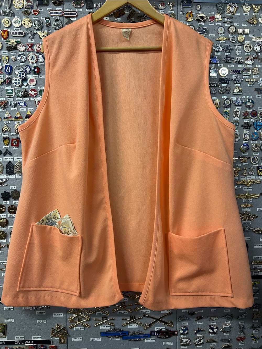 Vintage Lane Bryant Peach Open Front Vest w/ Floral Pocket Squares